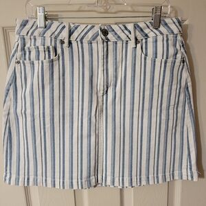 LOFT blue and white stripe denim skirt, size 6
